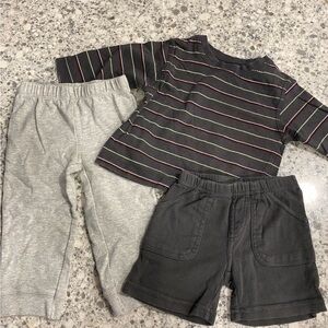 Carters 3 piece set gray pants dark gray striped tee dark gray shorts 12…